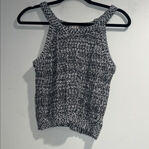 POL Halter Neckline Black 2 Tone Knit Sleeveless Top